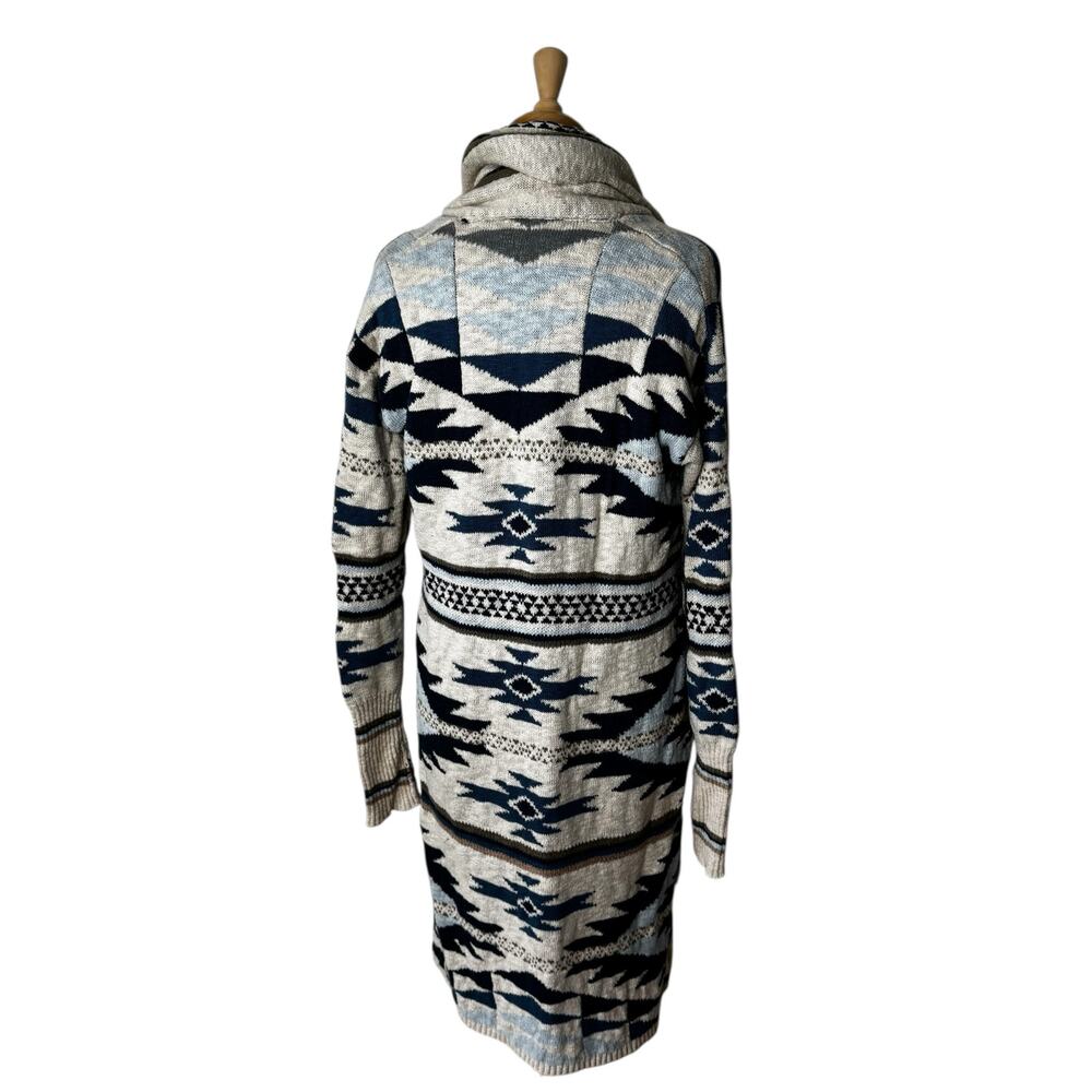 FAHERTY B. Yellowtail Paloma Aztec Longline Duster Cardigan BLUE SMALL NO BELT - Picture 3 of 10